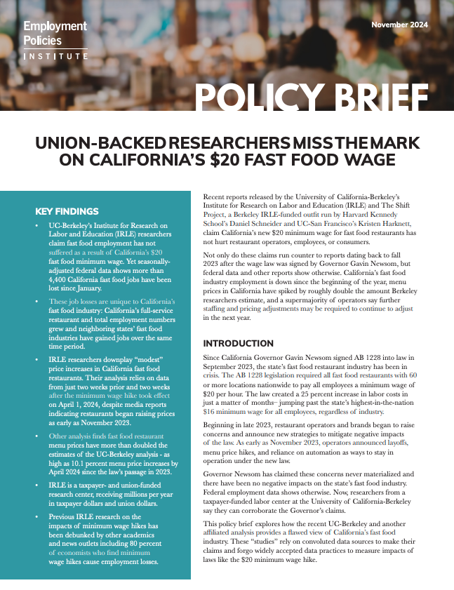 Research on California's $20 Fast Food Wage